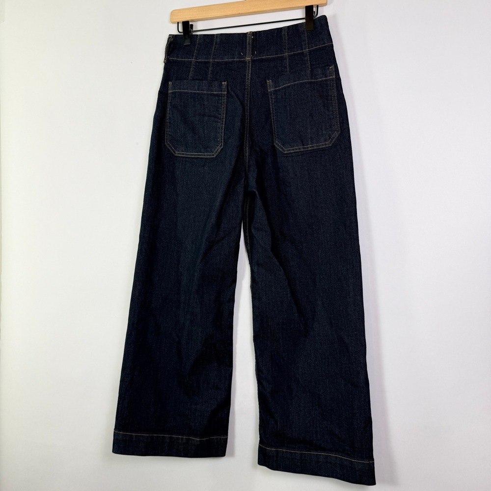 Maeve High Waisted Wide Leg Patch Pocket Denim Jeans Dark Wash Retro Style - Picture 3 of 10